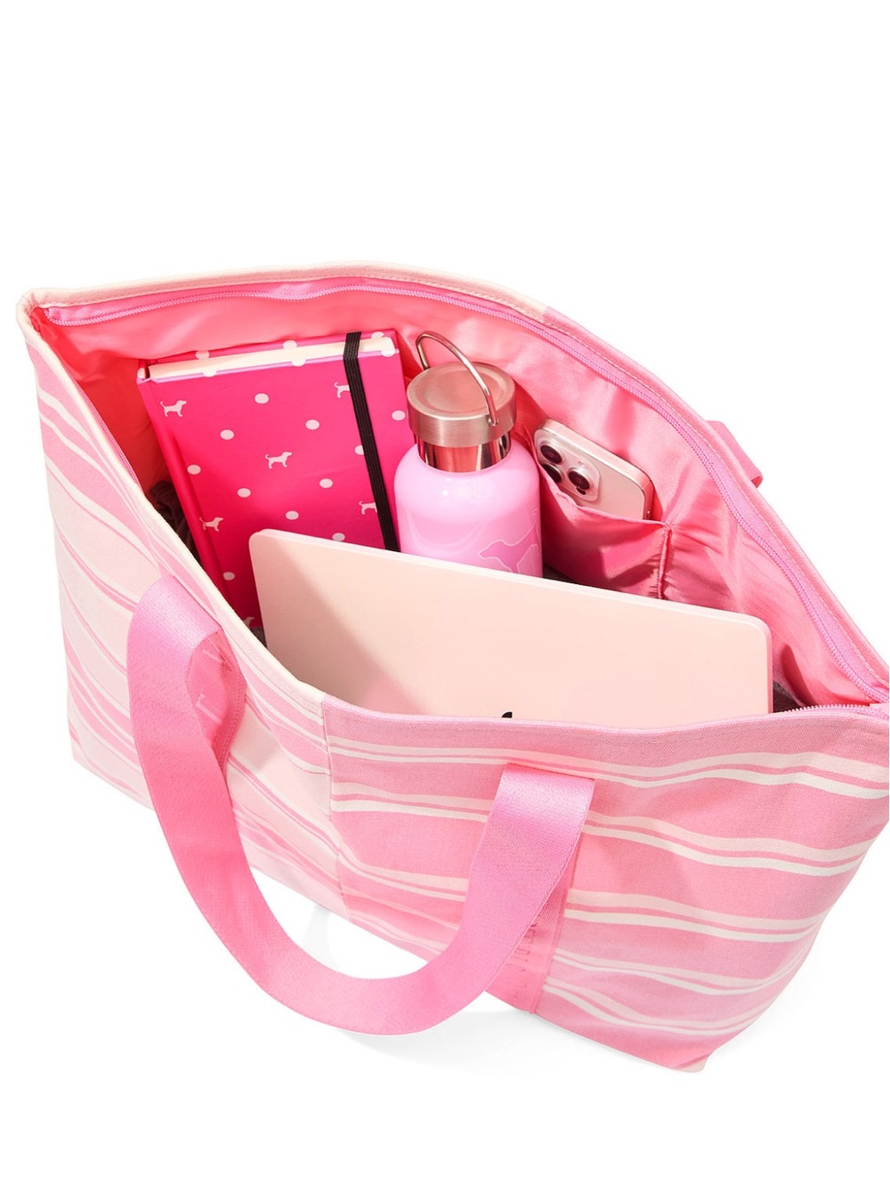 Victoria's Secret Pink Striped Canvas Tote NWT Beach bag - Picture 3 of 6